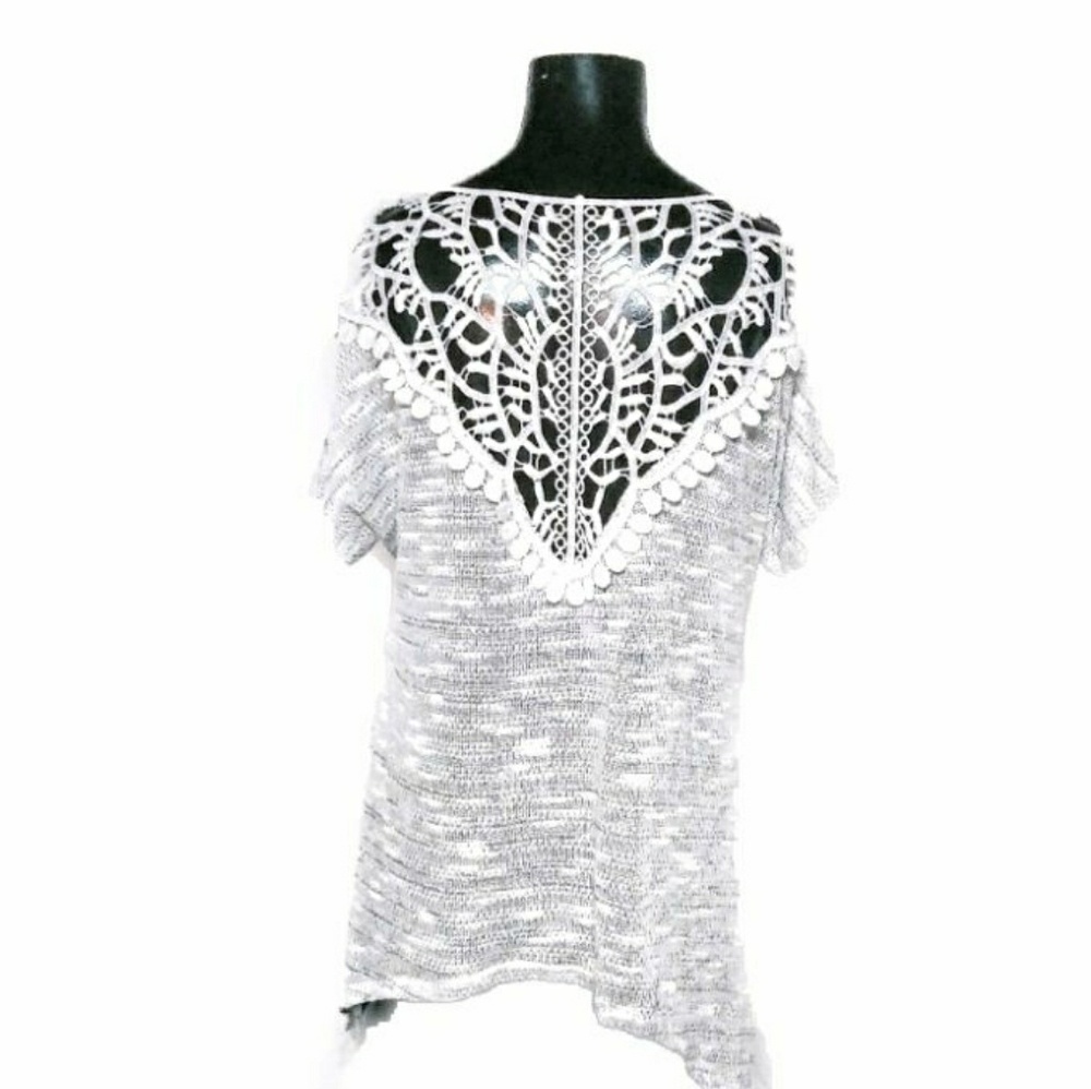 Alga Grey with White Lace Short Sleeve Tunic - Picture 5 of 5